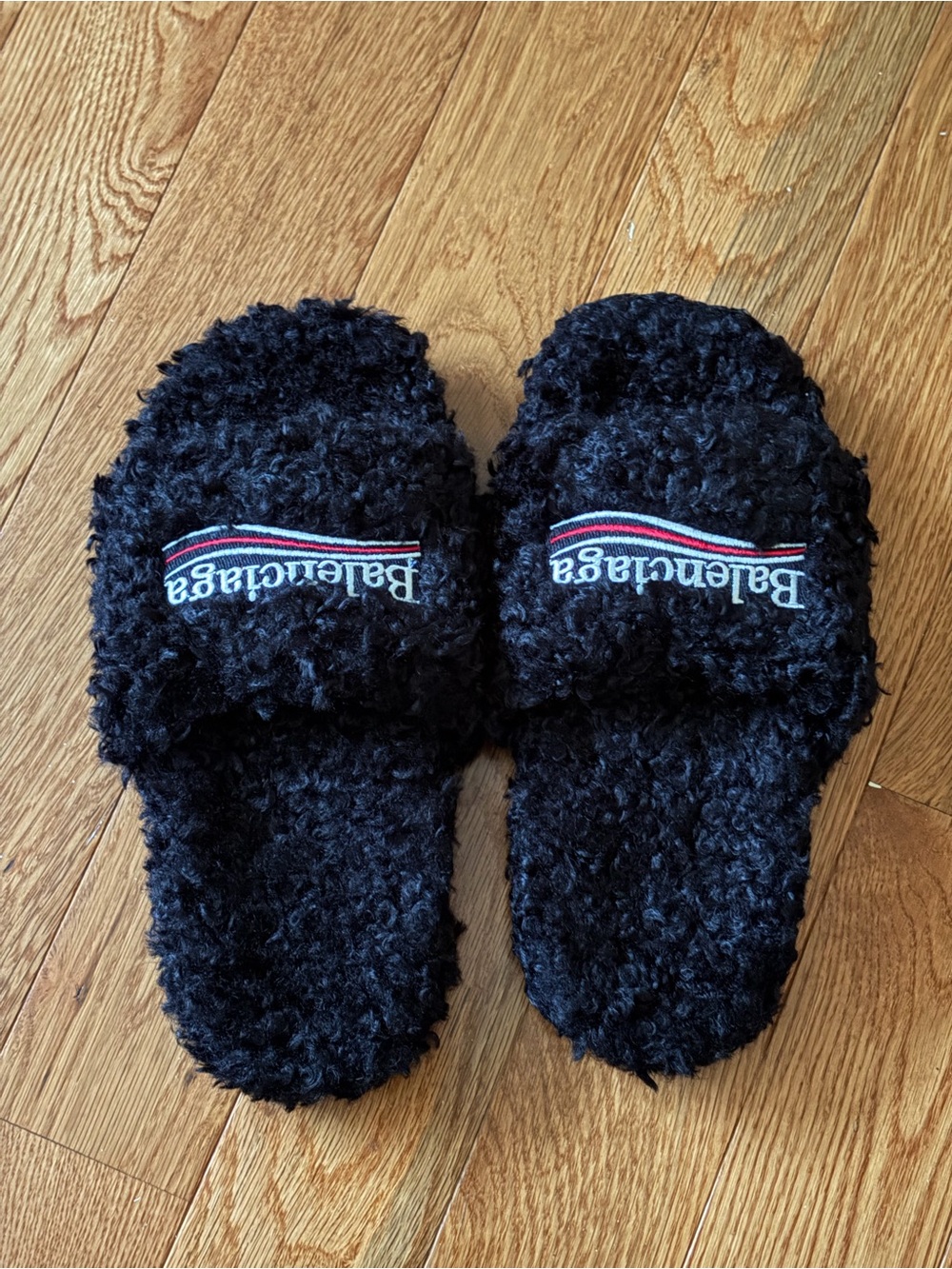 Black Fur Balenciaga Slides